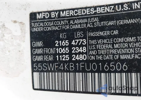 2015 Mercedes-Benz C 300 Sport 4Matic из США, поврежденный, VIN 55SWF4KB1FU016506